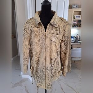 Chic Tan Snake Print Leather Jacket